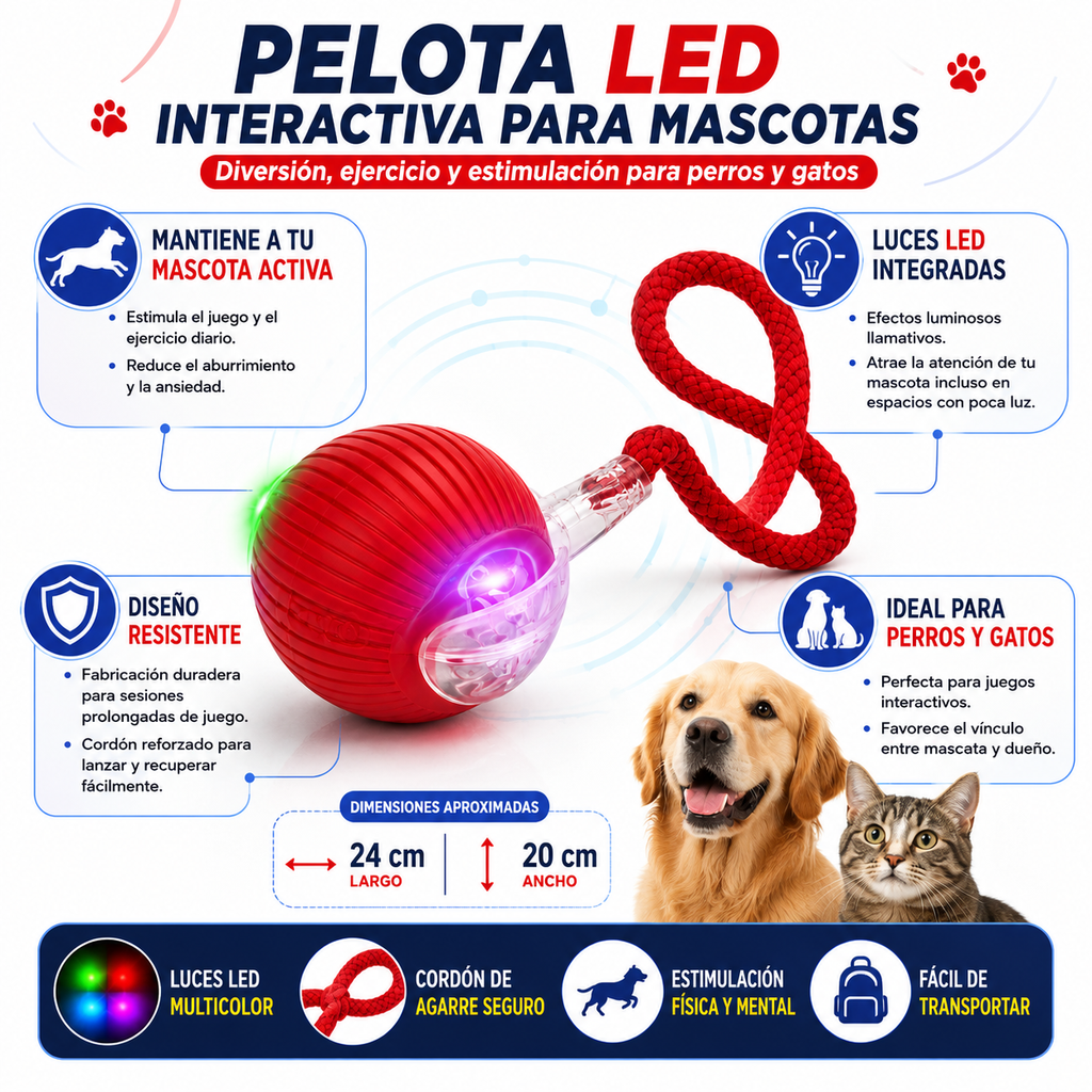 Pelota Interactiva LED para Mascotas